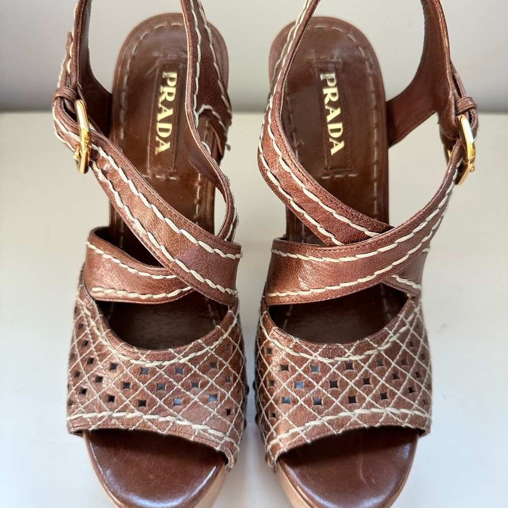 Prada chunky caramel color heels. Gently worn